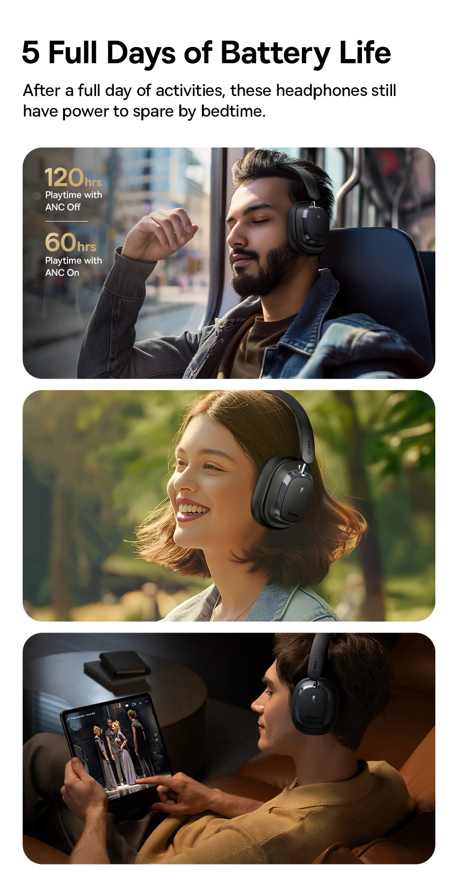 Baseus Bowie 10 Max Wireless Headphones Hybrid -46dB Noise Cancelling 120H Gaming Time Hi-Res Earphones Bluetooth 5.4 Headset