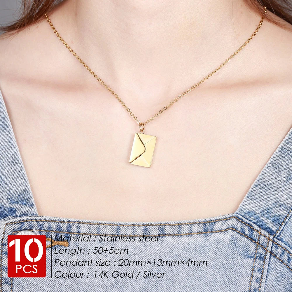 eManco 10PCS Love Letter Envelope Pendant Necklace Stainless Steel Jewelry Confession Love You for Valentine Day Mother Day Gift