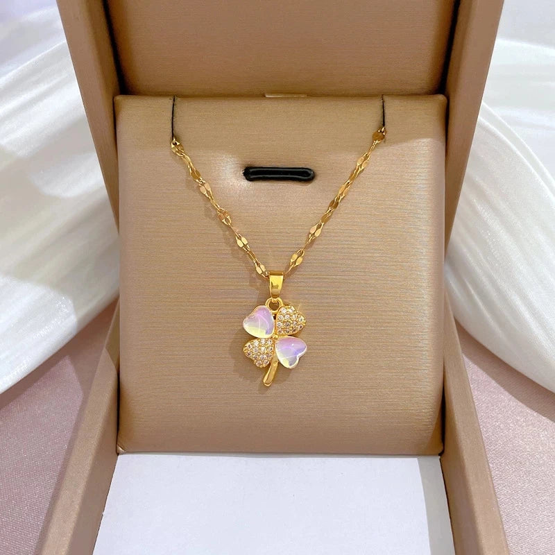 OIMG Stainless Steel Multiple Styles New Design Heart Flower Zircon Pendant Necklace for Women Girls Elegant Luxury Jewelry