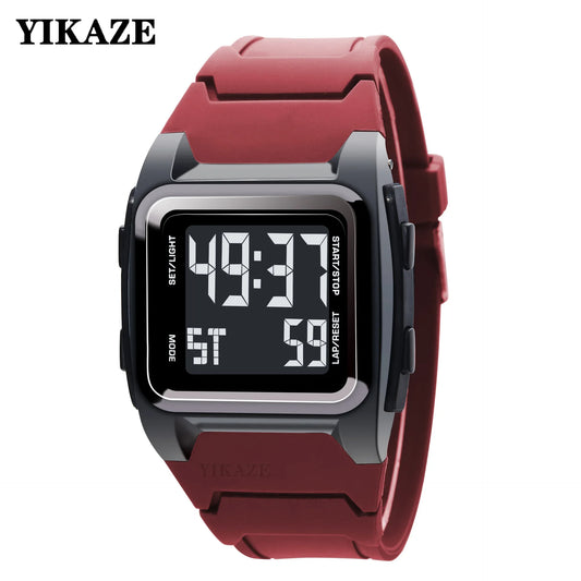 YIKAZE Men's Digital Watch 50M Waterproof Men Sport Watch Retro Multifunction Military Alarm Clock LED Wristwatch for Man Gifts