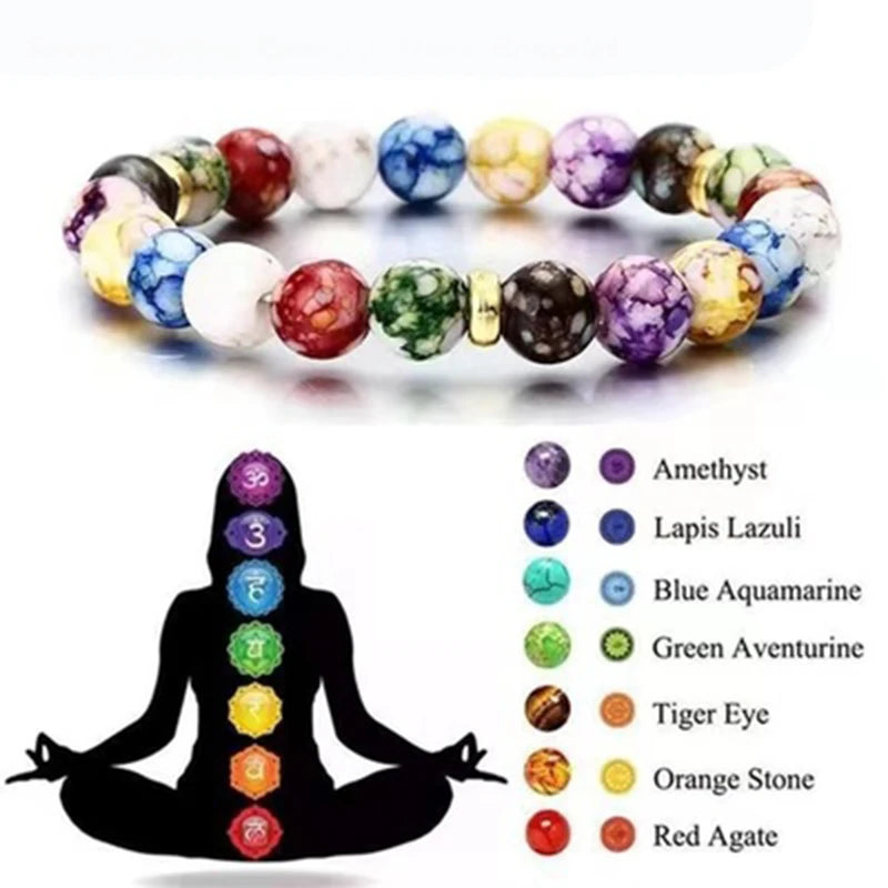 7 Chakras Healing Reiki Stone Bracelet for Women Men Yoga Reiki Healing Energy Beads Volcanic Stone Lose Weight Bangle Jewelry