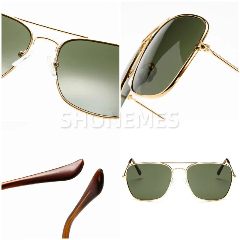 Shonemes Square Sunglasses Vintage Double Bridge Driving Shades Metal Frame Outdoor UV400 Sun Glasses for Men Women