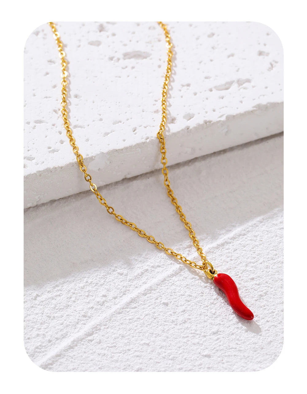 YACHAN Minimalist 18K Gold Plated Stainless Steel Chains Necklace for Women Creative Enamel Red Hot Pepper Pendant Cute Jewelry