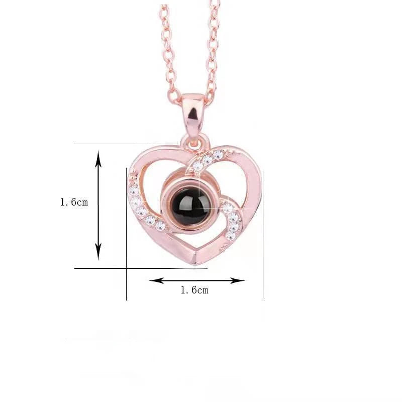 1pc Love Heart Necklace 100 Languages I Love You Projection Pendant Jewelry for Mom Girlfriend Birthday Romantic Fashion Gifts