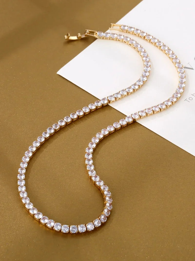 Trendy 4mm Lab Diamond Necklace White Gold Filled Party Wedding Necklaces For Women Bridal Tennis Chocker Jewelry Gift