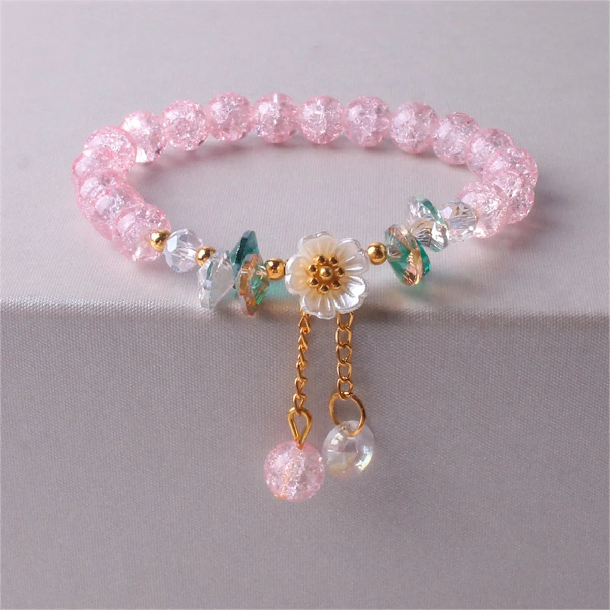 Elegant Fashion Flower Crystal Beaded Bracelets For Women Charm Shell Daisy Floral Beads Tassel Elastic Bracelet Jewelry Gifts