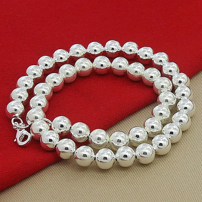 Andara 925 Sterling Silver 4MM/6MM/8MM/10MM Smooth Beads Ball Chain Necklace For Women Men Fashion Jewelry