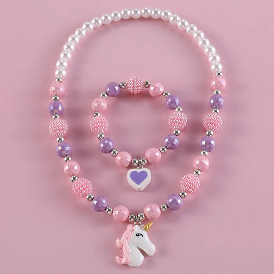 Cute Rabbit Pendant Necklace For Girls Bear Heart Beads Necklace For Children Fashion Jewelry Accessories 2023 Wholesale Trendy