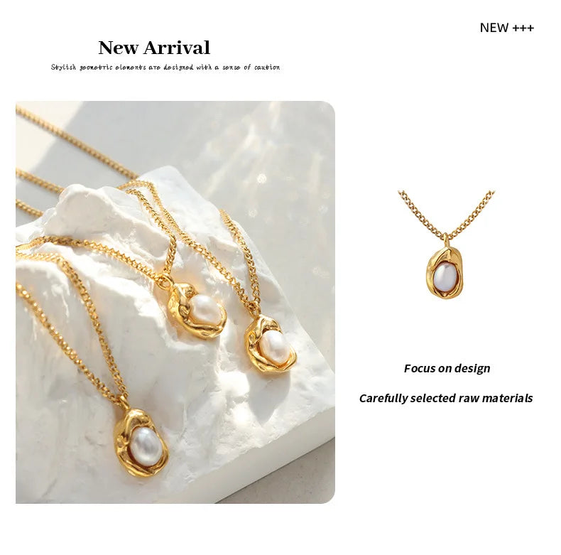 Fashion Inlaid Pearls Pendant Necklace for Women Luxury Design Stainless Steel Cuban Chain Wedding Woman Necklaces Jewelry