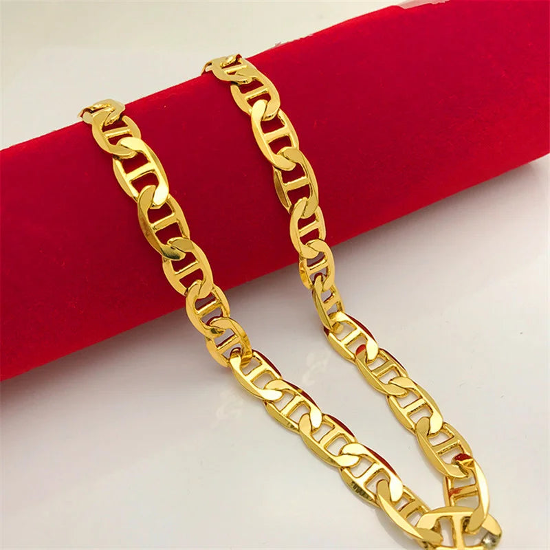 Korea Gold 24K Necklace Gold Plating Side Necklace For Men & Women Jewelry Gift 6MM50CM