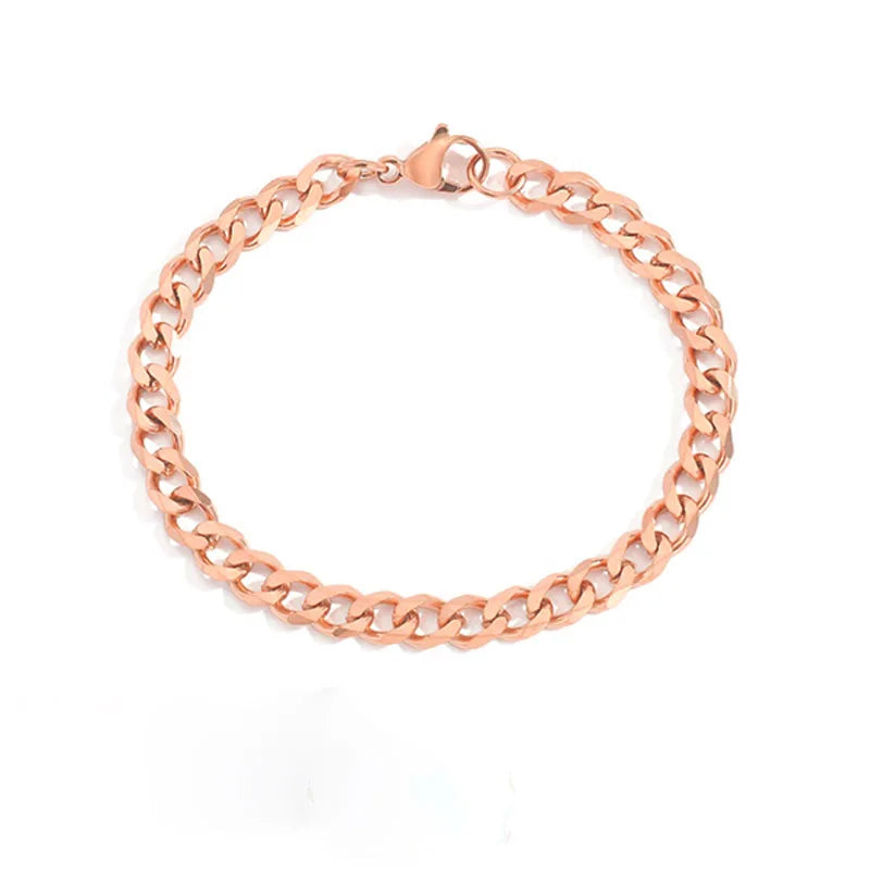 gold color Cuba chain charm bracelets for women Stainless steel link chain Lobster clasp snap button jewelry drop shipping