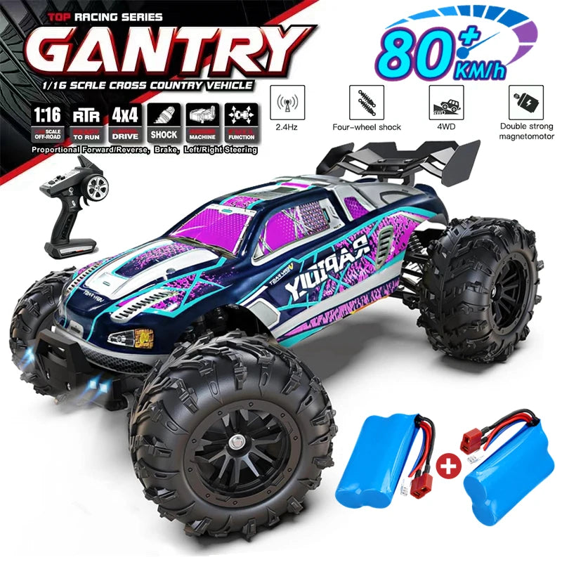 1:16 80km/h Brushless RC Drift Car With LED Lights 4WD Electric High Speed Racing Remote Control Monster Truck for Kids Adults