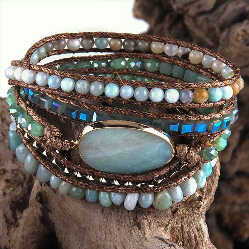 Fashion Handma Bohemian Women Jewelry Accessory Mixed Natural Stones Charm 5 Strands Wrap Bracelets Gift