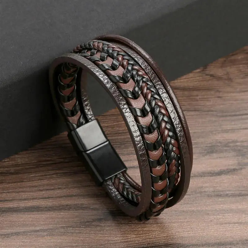 Classic Hand-Woven Leather Bracelet 19/21/23cm Multilayer Leather Men Bracelets Punk Bangle for Friend Charm Jewelry Gifts