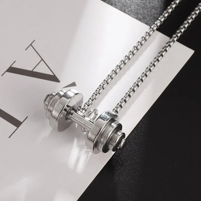 Stainless Steel Weightlifting Dumbbell Pendant Muscle Man Fitness Bodybuilding Barbell Necklace Women Gym Sports Jewelry