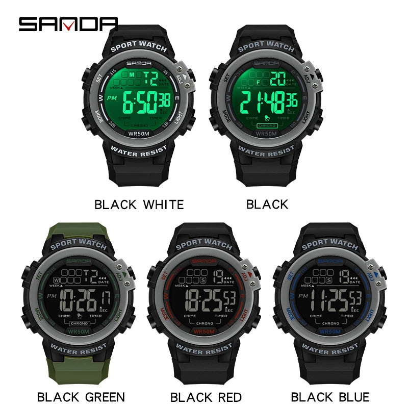 SANDA Outdoor Military G Style Men's Watch LED Digital Alarm Clock Fashion Sports Dual Display Wrist watch 50M Waterproof reloj