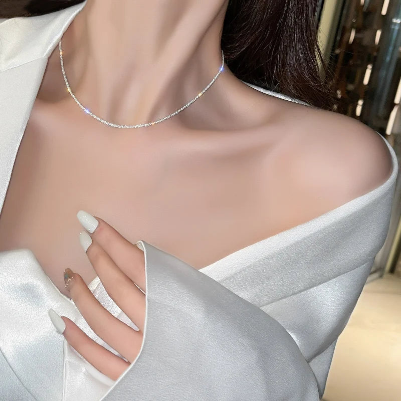 Luxury Gold Silver Color Shiny Glossy Chain Necklace for Women Elegant Chokers Necklace Birthday Party Jewelry Collares Mujer