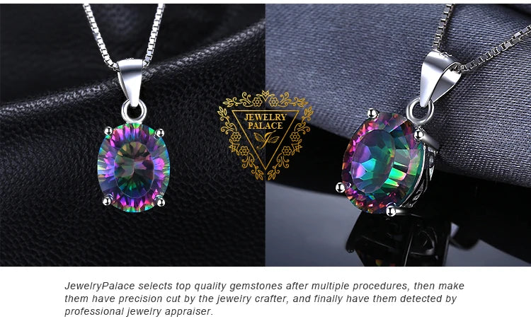 JewelryPalace Oval Rainbow Fire Mystic Quartz 925 Sterling Silver Pendant Necklace for Women Fashion Gemstone Choker No Chain