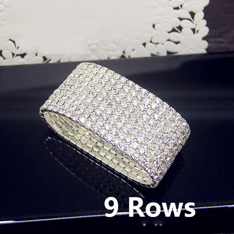 Luxury Full White AAA CZ Zircon Crystal Elastic Bracelet Bling Iced Out Rhinestone Women's Bracelet for Women Wedding Jewelry