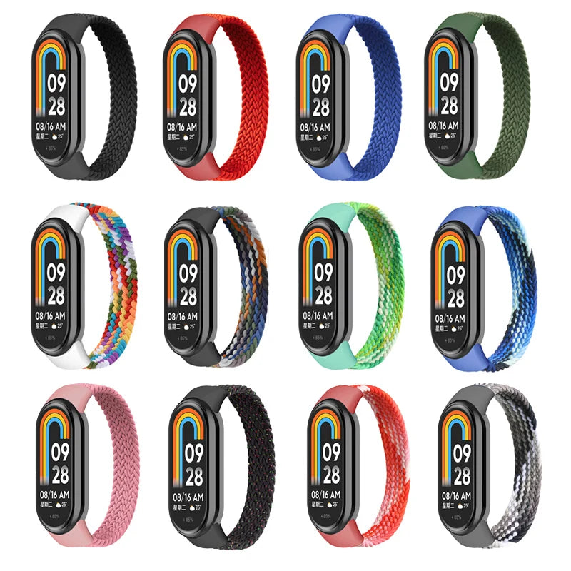 2pcs nylon+Braided Solo Loop for Xiaomi Mi Band 8 Strap accessories Elastic Watchbands Replacement correa bracelet Miband 8 NFC