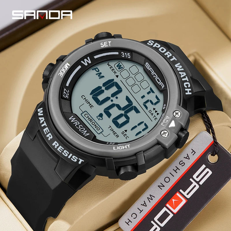 SANDA Outdoor Military G Style Men's Watch LED Digital Alarm Clock Fashion Sports Dual Display Wrist watch 50M Waterproof reloj