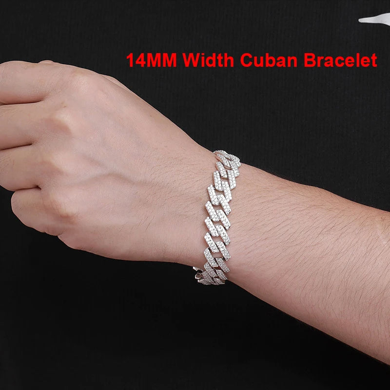 14mm S925 Sterling Silver Cuban Chain Hip Hop Men's Bracelet for Men 1.4mm Zircon Full Diamond Bracelets Wedding Jewelry Trendy