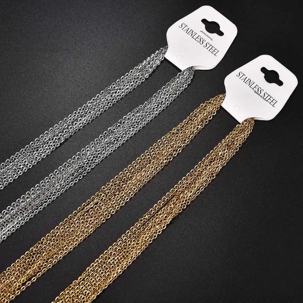 10pcs Gold Color Stainless Steel Link 45/50/55/60CM Bulk Necklace Chains Jewelry Cuban Chains Wholesale Chain Chokers DIY Crafts