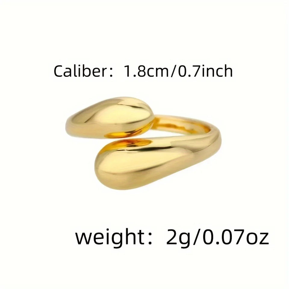 Cross-border new product gold opening adjustable lightweight luxury ring irregular opening package smooth water drop ring