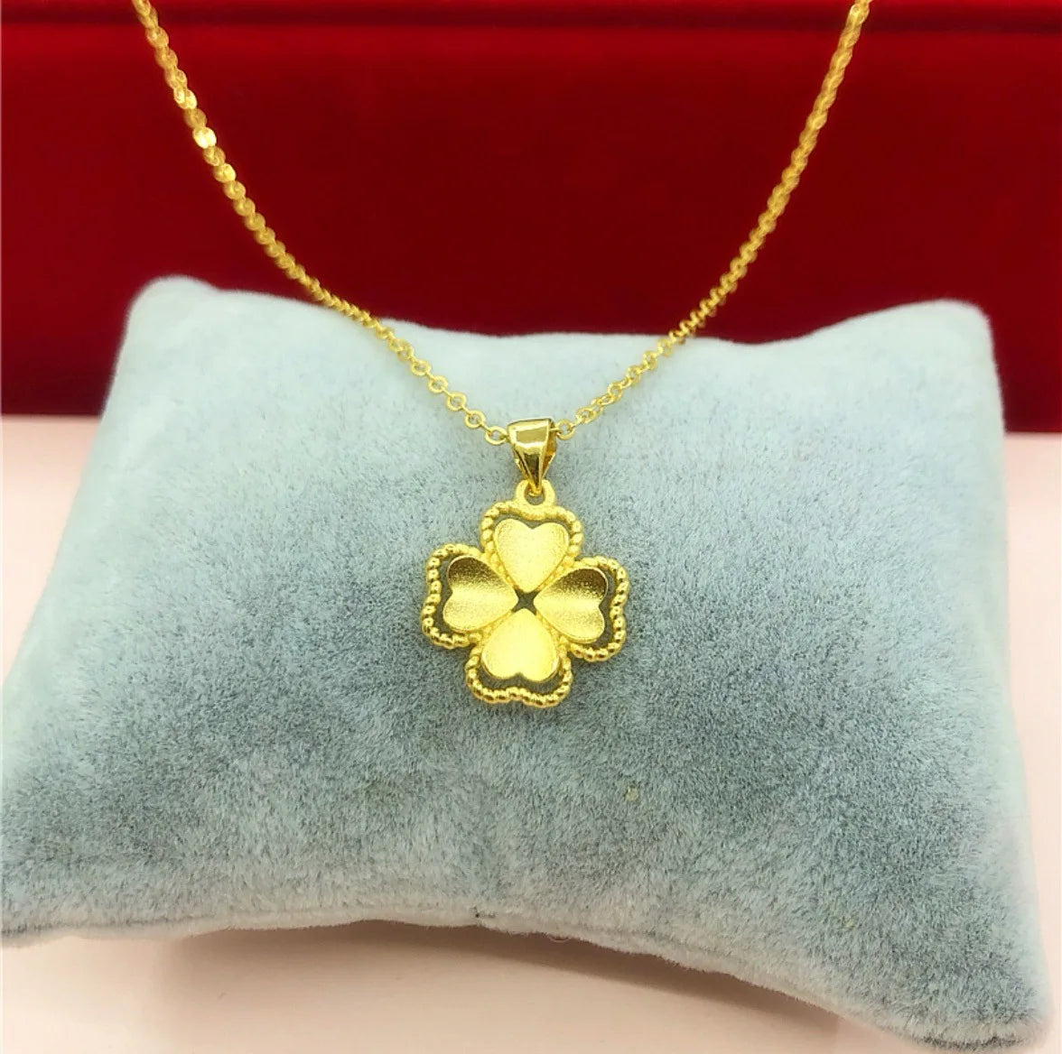 14 K Gold Color Lucky Clover Pendant Necklace for Women Fine Jewelry Genuine Solid Gold Color for Women Wedding Luxury Jewelry