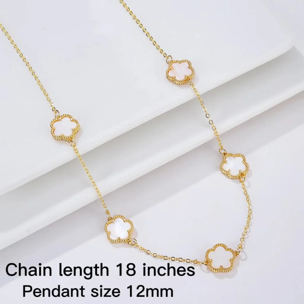 2024 Hot Sale 10 Colors Five-Leaf Flower Set Bracelet Necklace Classic Simple Women Jewelry Set Suitable For Daily Party Wear