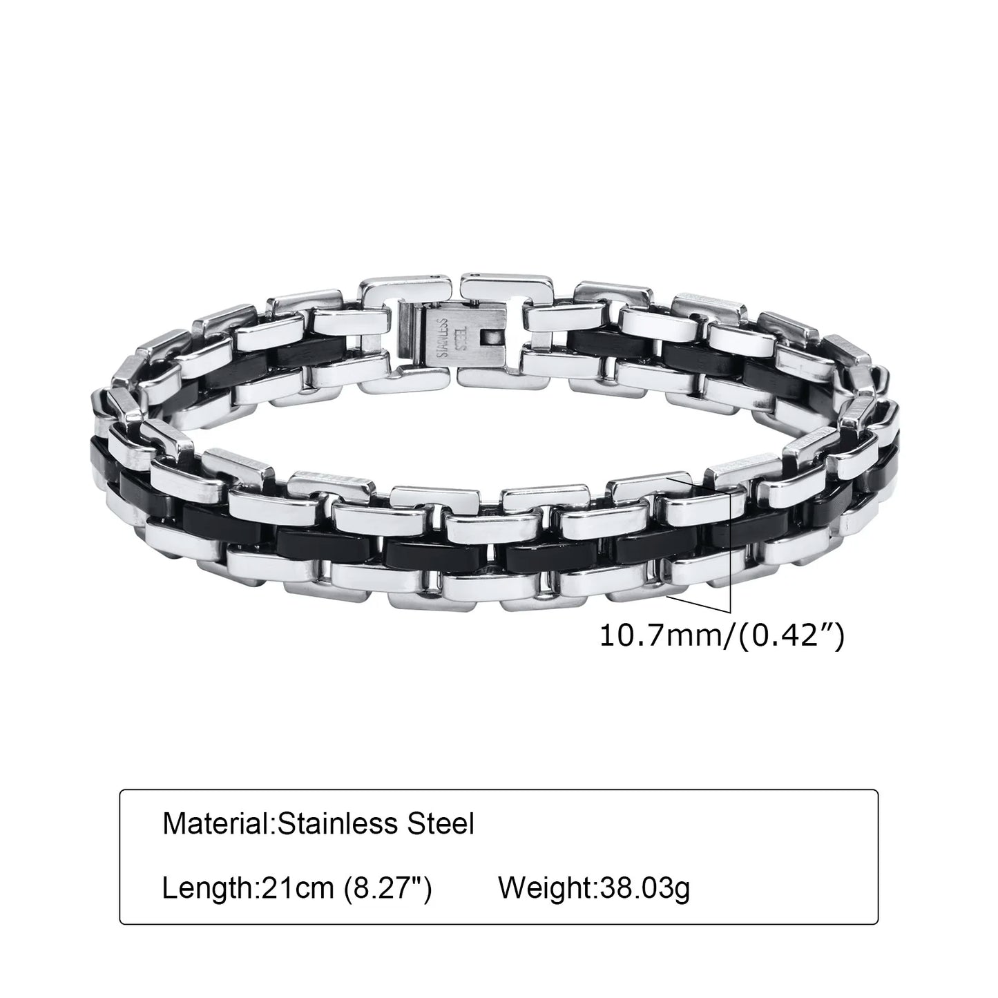 Vnox Stylish Strap Chain Bracelets for Men Boys Gift Jewelry, 10.7MM Wide Stainless Steel Links Wristband, Father's Day Gift Dad