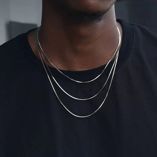 1.2mm Square Snake Chain Men Necklace Silver Color Stainless Steel Clavicle Chain Necklace For Women Hip Hop Jewelry Accessories