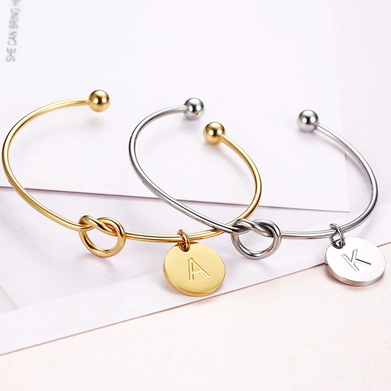 EOVNP Trendy Initial Coin Charm Bangle for Women Men Lover Wife Stainless Steel Letter Cuff Bracelet Couple Jewelry Dropshipping