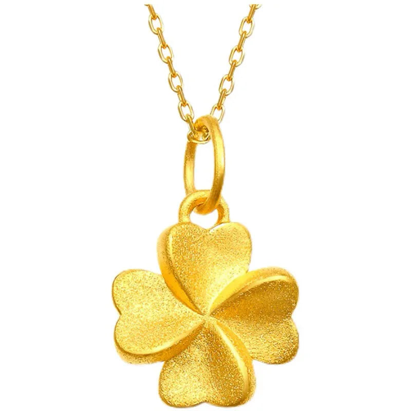 14 K Gold Color Lucky Clover Pendant Necklace for Women Fine Jewelry Genuine Solid Gold Color for Women Wedding Luxury Jewelry