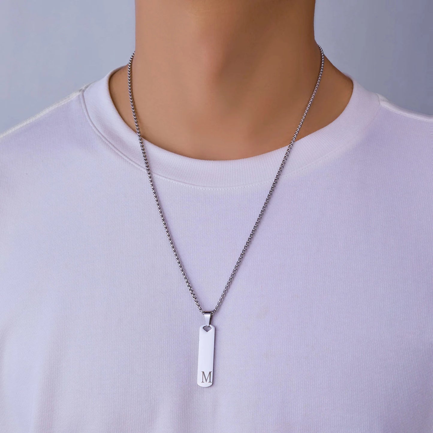 Vertical A-Z Initial Letter Bar Pendant Necklace For Women Men Unisex 26 Alphabet Stainless Steel Choker Cool Punk Jewelry Gifts