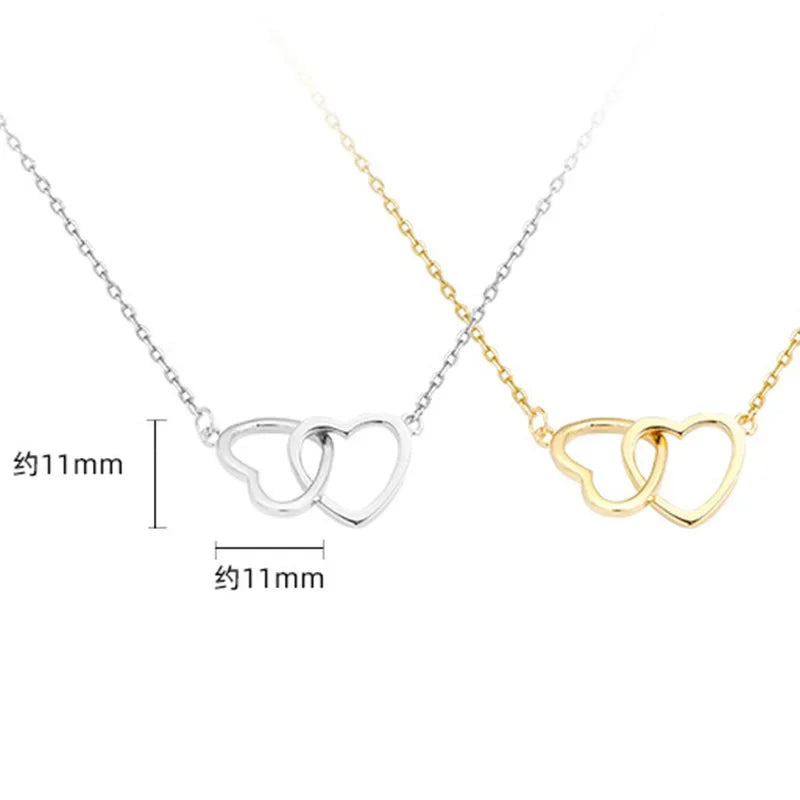 Korean Fashion Metal Alloy Heart Stainless Steel Necklace for Women Double Heart Necklace Interlocking Necklace Jewelry Collares