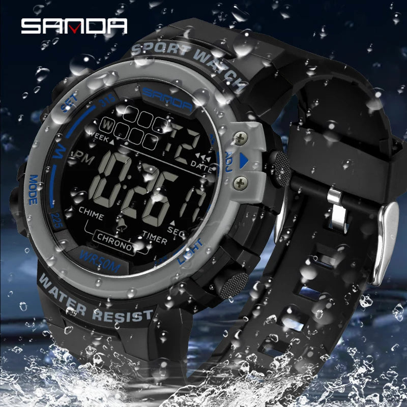 SANDA Outdoor Military G Style Men's Watch LED Digital Alarm Clock Fashion Sports Dual Display Wrist watch 50M Waterproof reloj