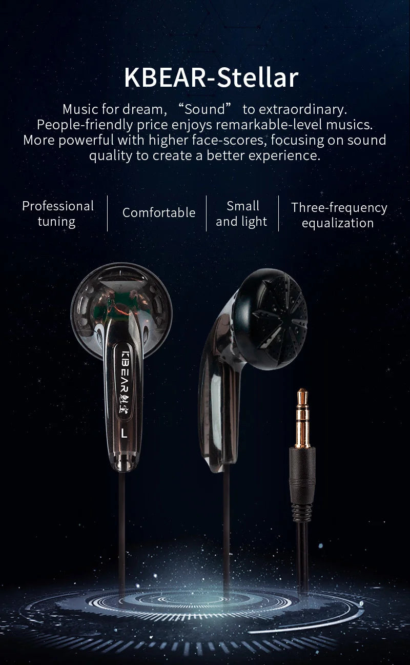 KBEAR Stellar HIFI Earphone 15.4mm Dynamic Driver In Ear Monitor Japanese PPS Flat Headset Music Game Earbuds Headphone KS1 KS2