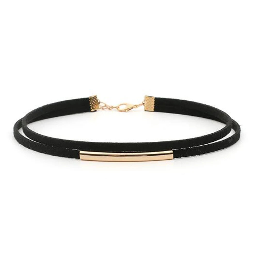 2019 New Fashion Bending Tube Velvet Choker Necklace Double Layer Style Torque Black Short Leather Necklace Charm Collier Femme