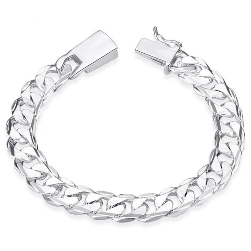 New High-end Women's Mens Fine S925 Sterling Silver Bracelet Fashion Jewelry Gift Men's 10MM Square Beautiful Gem