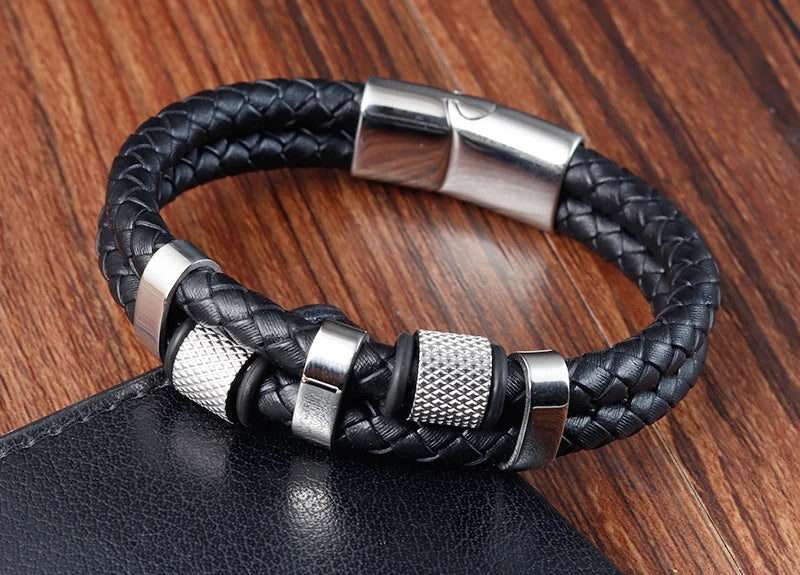 Charm Braid Rope Bracelet For Men Stainless Steel Magnetic Buckle Genuine Leather Bracelets & Bangles Male Female Jewelry