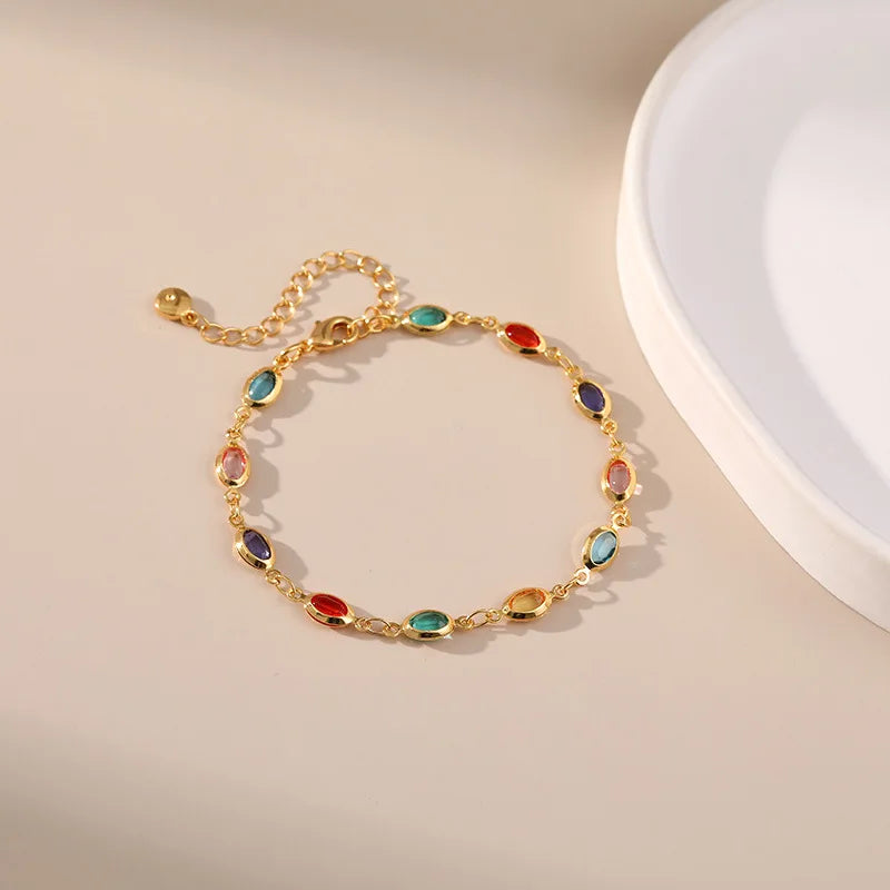 Exotic Colorful Acrylic Oval Beads Bracelet for Women 18K Gold Plated Chain Tourist Seaside Commemorative Bracelet Party Jewelry