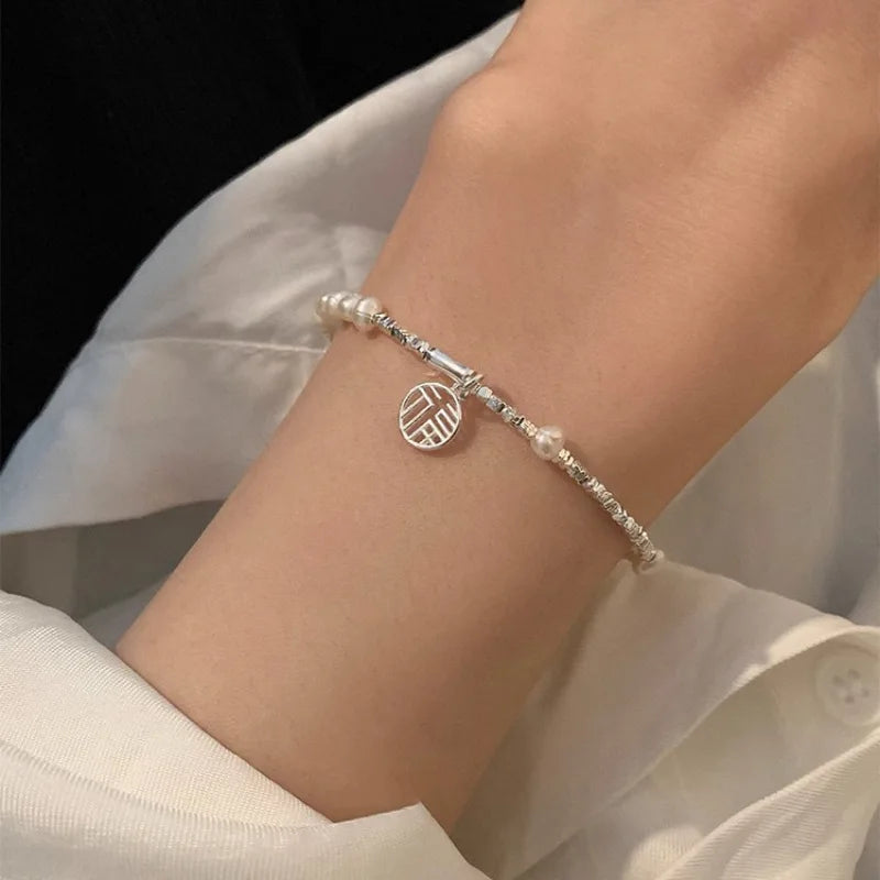 VENTFILLE 925 Sterling Silver Pearls Bamboo Knots Bracelet for Women Girl Simple Korean Jewelry Birthday Gift Dropshipping