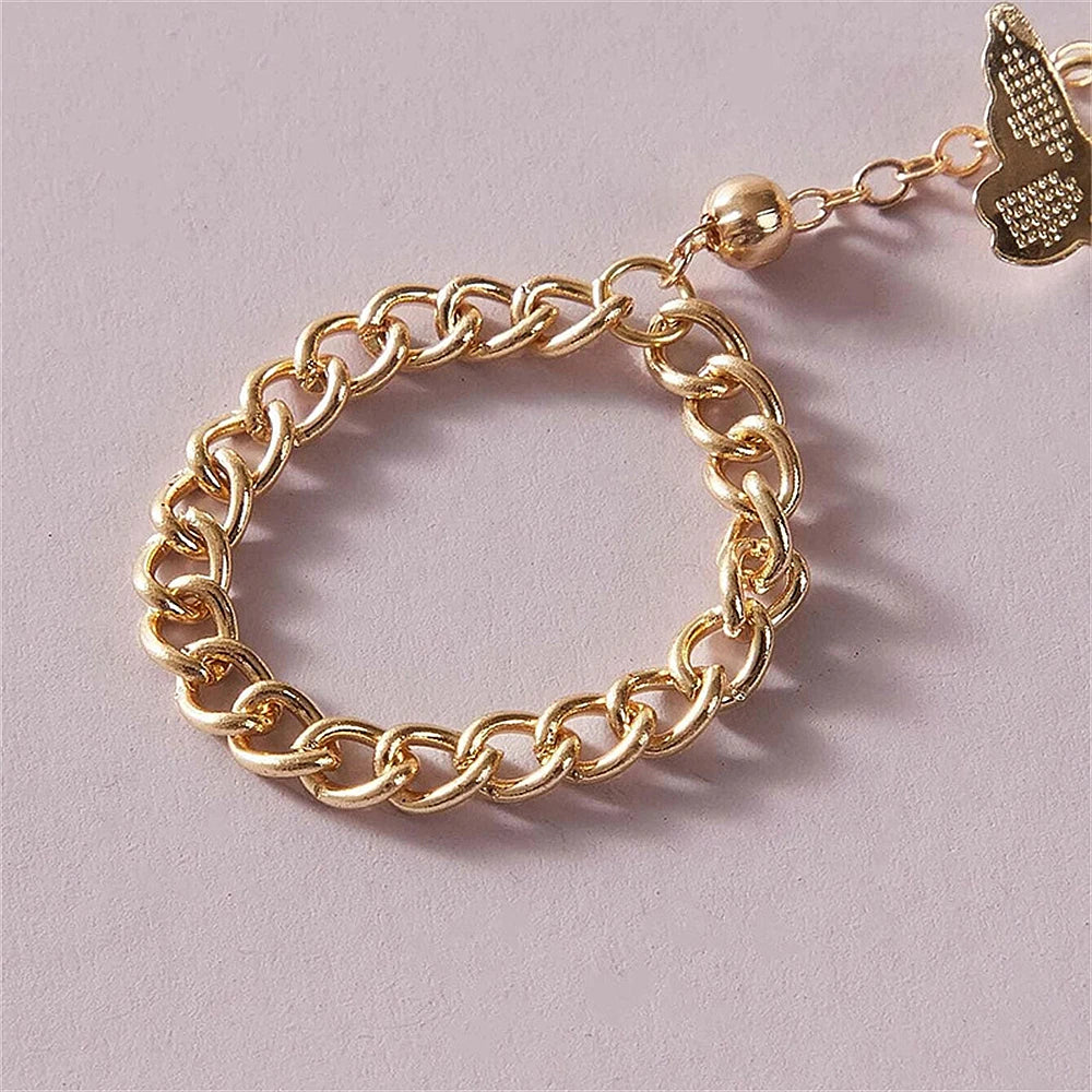 Retro Butterfly Chain Attached Wrist Bracelet for Women Linked Finger Ring Bracelets Fashion Aesthetic Jewelry Accessories