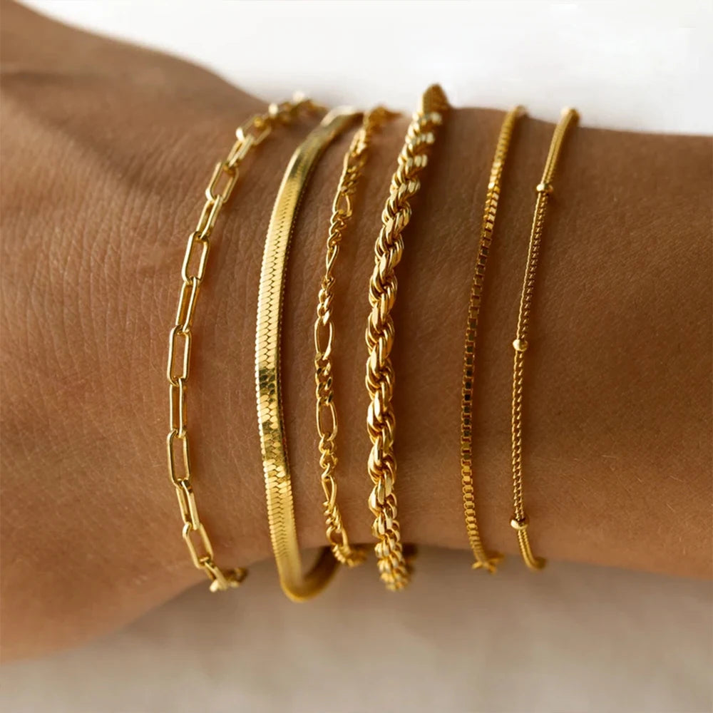 gold color Cuba chain charm bracelets for women Stainless steel link chain Lobster clasp snap button jewelry drop shipping