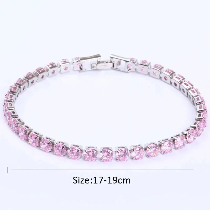 Luxury Hiphop Iced Out  4mm Cubic Zirconia Crystal Tennis Bracelets For Women Men Gold Color Silver Color Bracelet Chain Jewelry