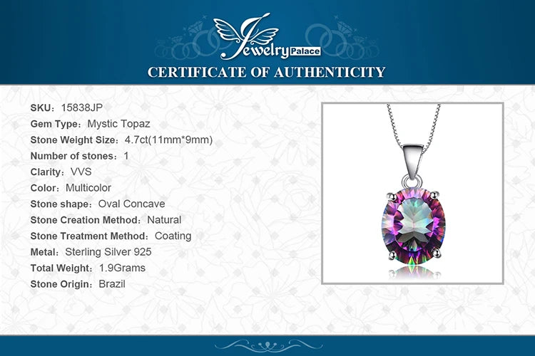 JewelryPalace Oval Rainbow Fire Mystic Quartz 925 Sterling Silver Pendant Necklace for Women Fashion Gemstone Choker No Chain