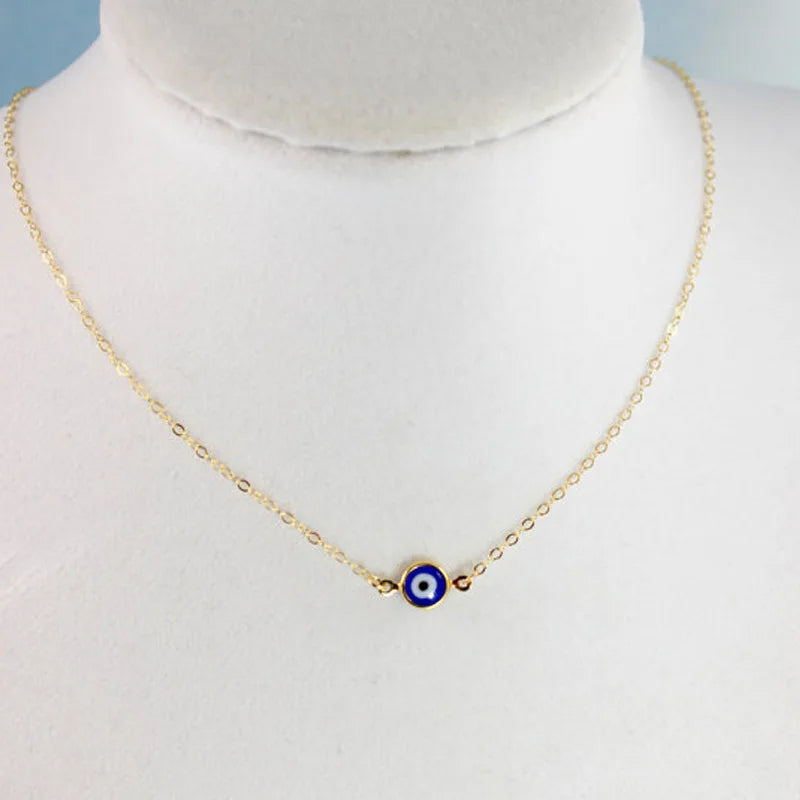 Simple Evil Eye Thin Pendant Women Jewelry Necklace Turkish Lucky Fashion Gold Color Choker Chain Round Heart Female Friend Gift