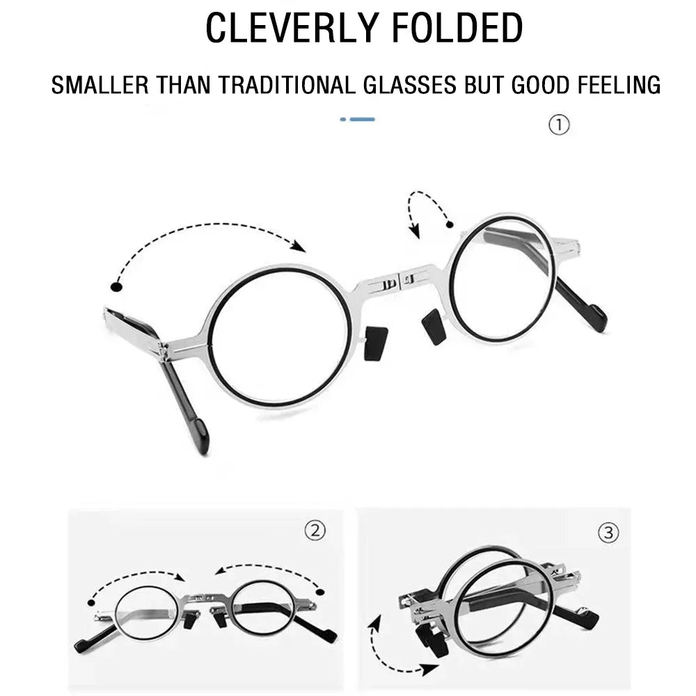 2024 NEW Portable Metal Round Folding Reading Glasses Men Women Anti Blue Light Eyewear Presbyopia Eyeglasses Frame Diopter