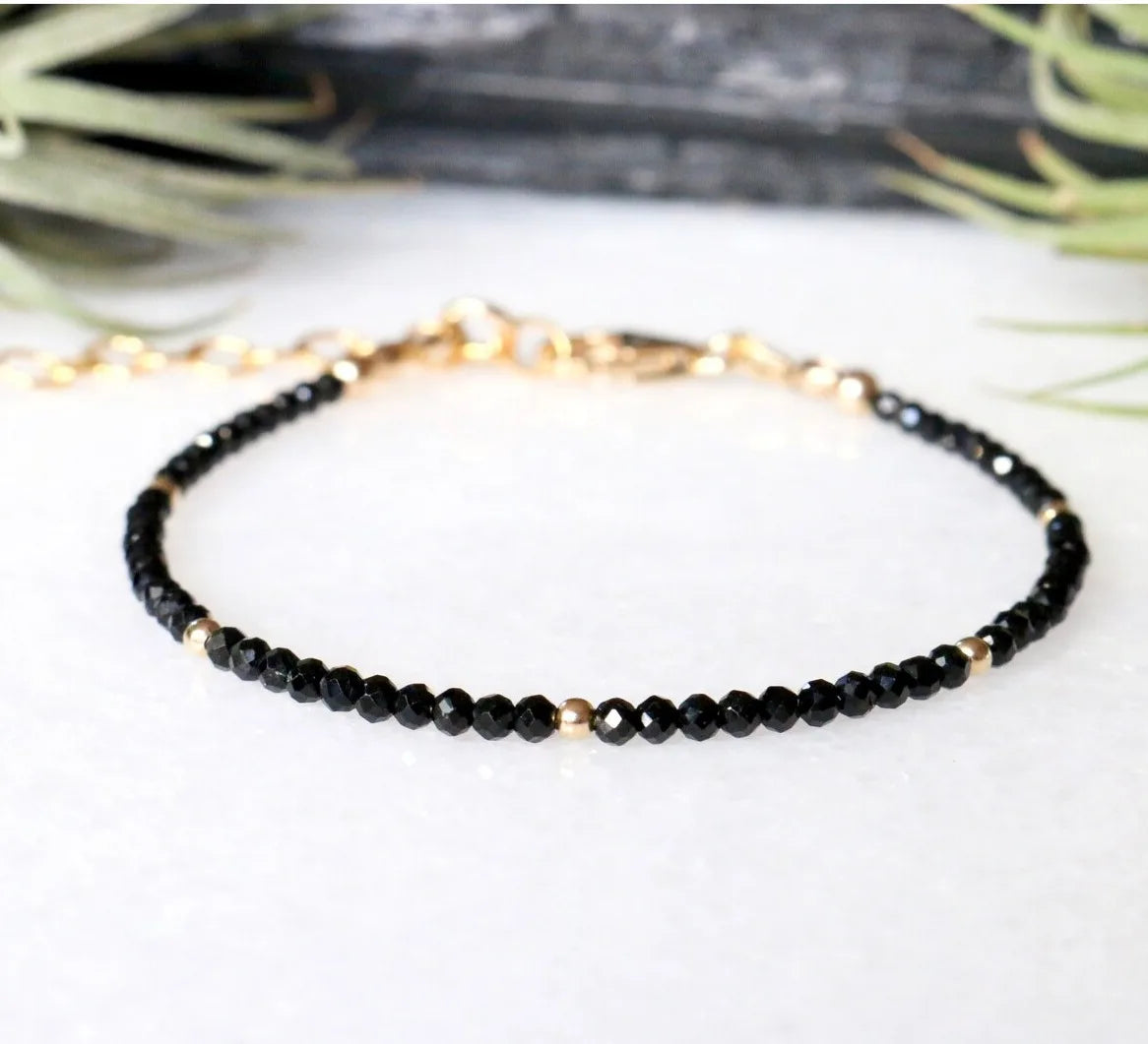 Black Tourmaline Bracelet, Empath Protection Bracelet for Women, Dainty Black Tourmaline Jewelry, Black Tourmaline Crystal